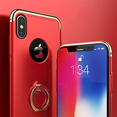 Custodia Lusso Metallo Laterale e Plastica con Anello Supporto per Apple iPhone X Rosso