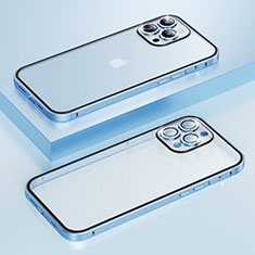 Custodia Lusso Metallo Laterale e Plastica Cover Bling-Bling LF1 per Apple iPhone 14 Pro Max Blu