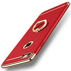 Custodia Lusso Metallo Laterale e Plastica Cover con Anello Supporto A01 per Apple iPhone 7 Rosso