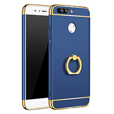 Custodia Lusso Metallo Laterale e Plastica Cover con Anello Supporto A01 per Huawei Honor V9 Blu