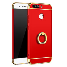 Custodia Lusso Metallo Laterale e Plastica Cover con Anello Supporto A01 per Huawei Honor V9 Rosso