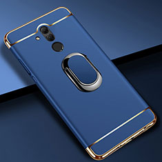 Custodia Lusso Metallo Laterale e Plastica Cover con Anello Supporto A01 per Huawei Mate 20 Lite Blu