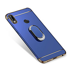 Custodia Lusso Metallo Laterale e Plastica Cover con Anello Supporto A01 per Huawei Nova 3i Blu