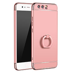 Custodia Lusso Metallo Laterale e Plastica Cover con Anello Supporto A01 per Huawei P10 Plus Oro Rosa