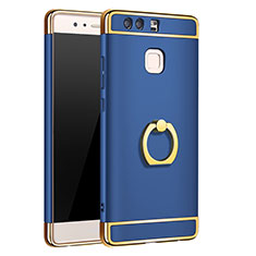 Custodia Lusso Metallo Laterale e Plastica Cover con Anello Supporto A01 per Huawei P9 Blu