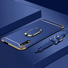 Custodia Lusso Metallo Laterale e Plastica Cover con Anello Supporto A01 per Huawei Y9 Prime (2019) Blu