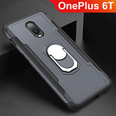 Custodia Lusso Metallo Laterale e Plastica Cover con Anello Supporto A01 per OnePlus 6T Grigio