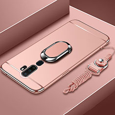 Custodia Lusso Metallo Laterale e Plastica Cover con Anello Supporto A01 per Oppo A5 (2020) Oro Rosa