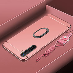 Custodia Lusso Metallo Laterale e Plastica Cover con Anello Supporto A01 per Realme XT Oro Rosa