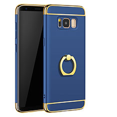 Custodia Lusso Metallo Laterale e Plastica Cover con Anello Supporto A01 per Samsung Galaxy S8 Plus Blu