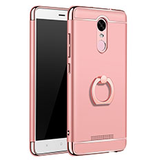 Custodia Lusso Metallo Laterale e Plastica Cover con Anello Supporto A01 per Xiaomi Redmi Note 3 Pro Oro Rosa