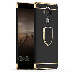 Custodia Lusso Metallo Laterale e Plastica Cover con Anello Supporto A02 per Huawei Mate 9 Nero