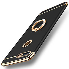 Custodia Lusso Metallo Laterale e Plastica Cover con Anello Supporto A05 per Apple iPhone 8 Plus Nero