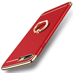 Custodia Lusso Metallo Laterale e Plastica Cover con Anello Supporto A06 per Apple iPhone 8 Plus Rosso