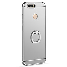 Custodia Lusso Metallo Laterale e Plastica Cover con Anello Supporto A06 per Huawei Enjoy 7 Argento