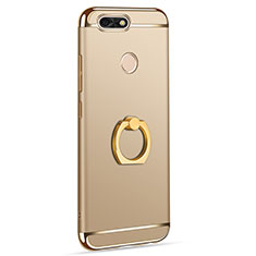 Custodia Lusso Metallo Laterale e Plastica Cover con Anello Supporto A06 per Huawei Enjoy 7 Oro