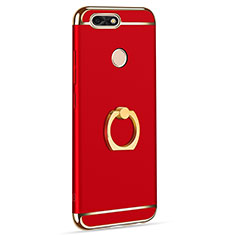 Custodia Lusso Metallo Laterale e Plastica Cover con Anello Supporto A06 per Huawei Enjoy 7 Rosso