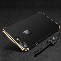 Custodia Lusso Metallo Laterale e Plastica Cover con Anello Supporto e Cordoncino per Apple iPhone 7 Plus Nero