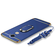 Custodia Lusso Metallo Laterale e Plastica Cover con Anello Supporto e Cordoncino per Huawei Enjoy 7 Plus Blu