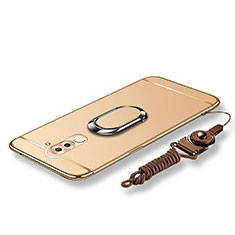 Custodia Lusso Metallo Laterale e Plastica Cover con Anello Supporto e Cordoncino per Huawei Honor 6X Oro