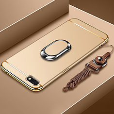 Custodia Lusso Metallo Laterale e Plastica Cover con Anello Supporto e Cordoncino per Huawei Honor Play 7 Oro