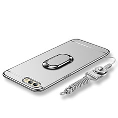 Custodia Lusso Metallo Laterale e Plastica Cover con Anello Supporto e Cordoncino per Huawei Honor View 10 Argento