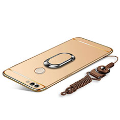 Custodia Lusso Metallo Laterale e Plastica Cover con Anello Supporto e Cordoncino per Huawei Y9 (2018) Oro