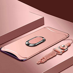 Custodia Lusso Metallo Laterale e Plastica Cover con Anello Supporto e Cordoncino per Oppo Find X Oro Rosa