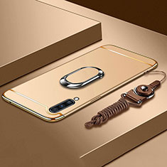 Custodia Lusso Metallo Laterale e Plastica Cover con Anello Supporto e Cordoncino per Samsung Galaxy A90 5G Oro