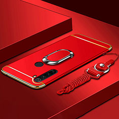 Custodia Lusso Metallo Laterale e Plastica Cover con Anello Supporto K01 per Xiaomi Redmi Note 8 (2021) Rosso