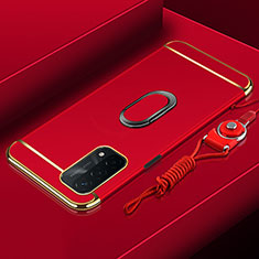 Custodia Lusso Metallo Laterale e Plastica Cover con Anello Supporto P01 per Oppo A74 5G Rosso