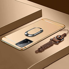 Custodia Lusso Metallo Laterale e Plastica Cover con Anello Supporto P01 per Oppo A93s 5G Oro