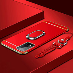 Custodia Lusso Metallo Laterale e Plastica Cover con Anello Supporto P01 per Oppo A93s 5G Rosso