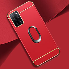 Custodia Lusso Metallo Laterale e Plastica Cover con Anello Supporto P02 per Oppo A55 5G Rosso