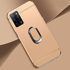 Custodia Lusso Metallo Laterale e Plastica Cover con Anello Supporto P02 per Oppo A56 5G Oro