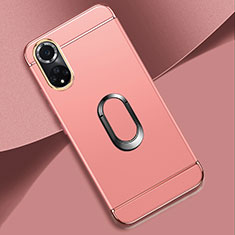 Custodia Lusso Metallo Laterale e Plastica Cover con Anello Supporto per Huawei Honor 50 Pro 5G Oro Rosa