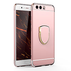 Custodia Lusso Metallo Laterale e Plastica Cover con Anello Supporto per Huawei P10 Oro Rosa