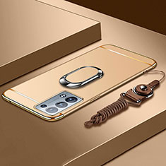 Custodia Lusso Metallo Laterale e Plastica Cover con Anello Supporto per Oppo Reno6 Pro+ Plus 5G Oro