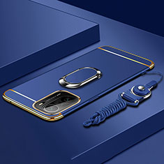 Custodia Lusso Metallo Laterale e Plastica Cover con Anello Supporto per Xiaomi Mi 11i 5G Blu