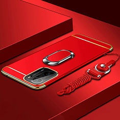 Custodia Lusso Metallo Laterale e Plastica Cover con Anello Supporto per Xiaomi Redmi K40 Pro 5G Rosso