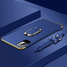 Custodia Lusso Metallo Laterale e Plastica Cover con Anello Supporto per Xiaomi Redmi Note 11 SE 5G Blu