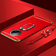 Custodia Lusso Metallo Laterale e Plastica Cover con Anello Supporto per Xiaomi Redmi Note 9 5G Rosso