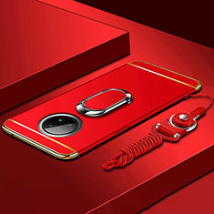 Custodia Lusso Metallo Laterale e Plastica Cover con Anello Supporto per Xiaomi Redmi Note 9T 5G Rosso
