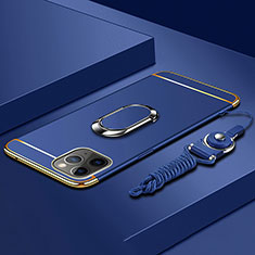 Custodia Lusso Metallo Laterale e Plastica Cover con Anello Supporto T01 per Apple iPhone 11 Pro Blu