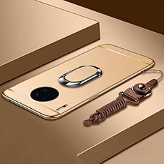 Custodia Lusso Metallo Laterale e Plastica Cover con Anello Supporto T01 per Huawei Mate 30E Pro 5G Oro