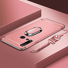Custodia Lusso Metallo Laterale e Plastica Cover con Anello Supporto T01 per Huawei P20 Lite (2019) Oro Rosa