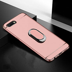 Custodia Lusso Metallo Laterale e Plastica Cover con Anello Supporto T01 per Oppo RX17 Neo Oro Rosa