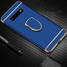 Custodia Lusso Metallo Laterale e Plastica Cover con Anello Supporto T01 per Samsung Galaxy S10 Plus Blu