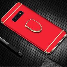 Custodia Lusso Metallo Laterale e Plastica Cover con Anello Supporto T01 per Samsung Galaxy S10e Rosso