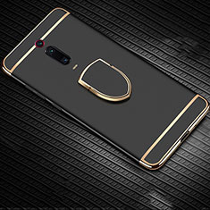 Custodia Lusso Metallo Laterale e Plastica Cover con Anello Supporto T01 per Xiaomi Mi 9T Pro Nero